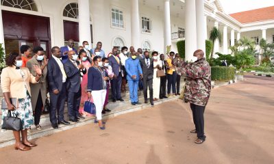 President Museveni having a chat with NRM Regional Whips after a meeting with at the State House Entebbe on 20th March 2023