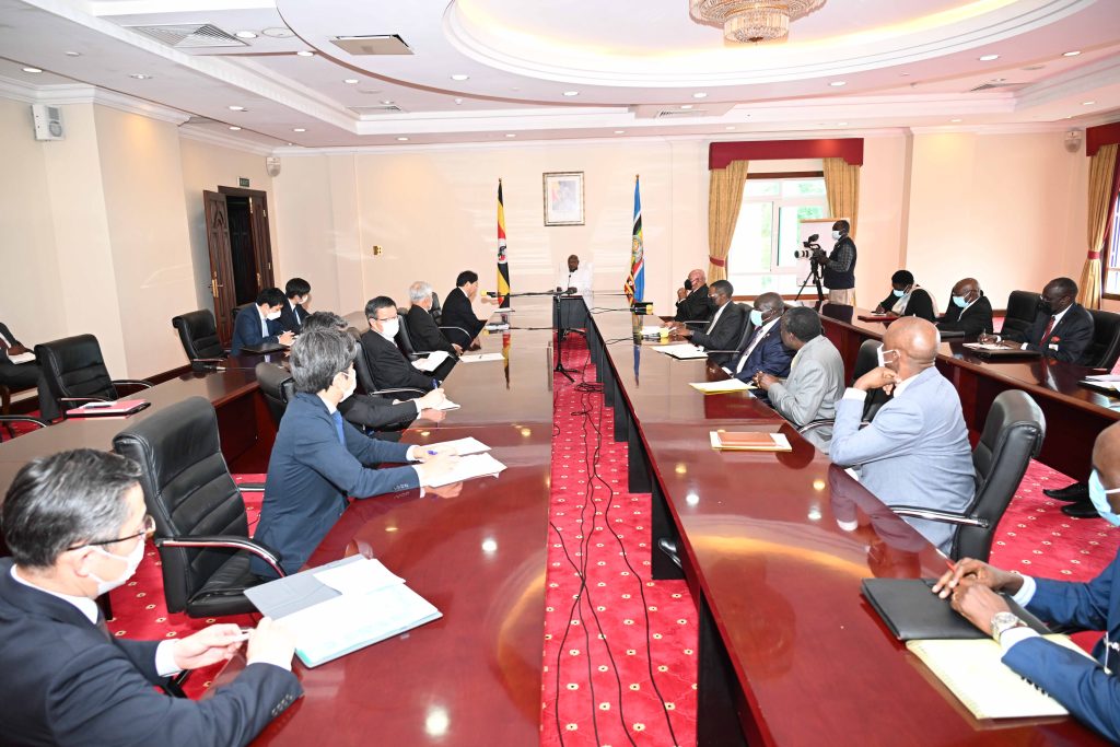 President Yoweri Museveni in meeting with the Japanese Foreign Affairs Minister Yoshimasa Hayashi and his delegation during his official visit to Uganda at the State House Entebbe on 2nd August 2023